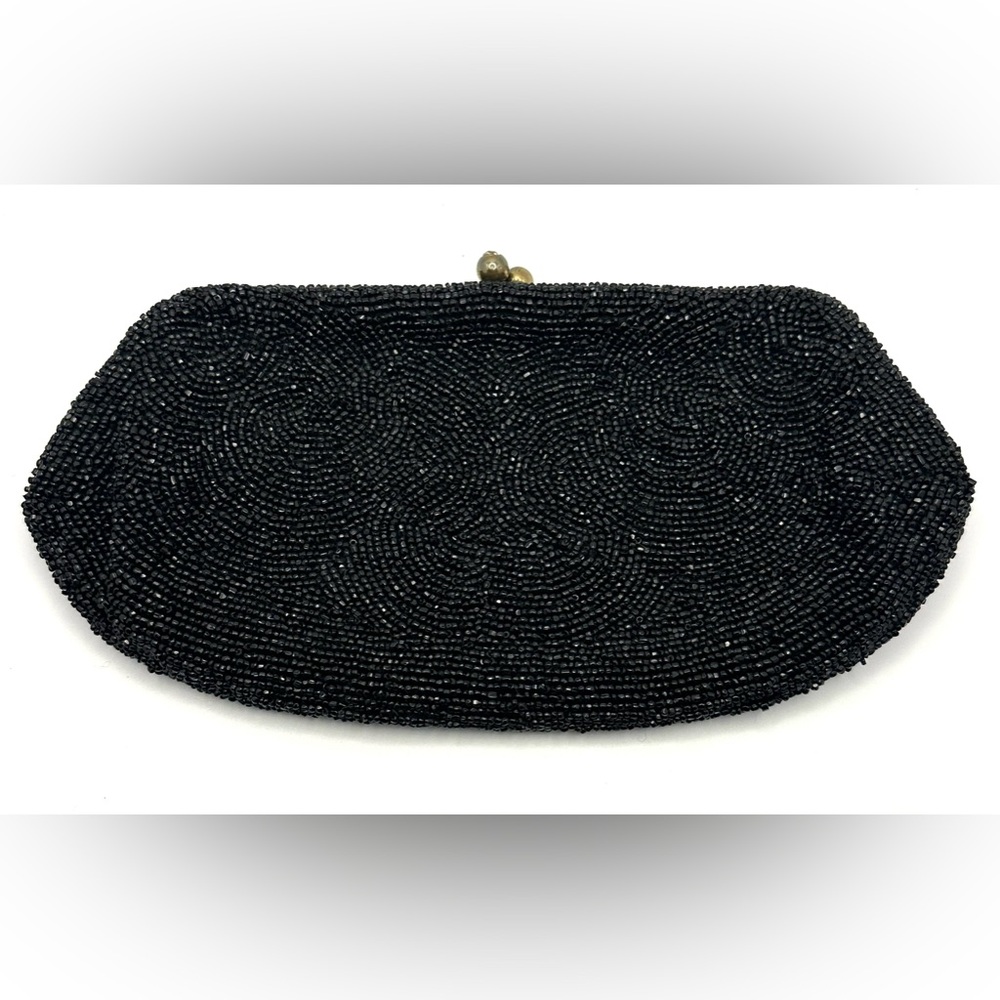Vintage Black Beaded Beautiful Evening Bag Clutch-Made in Belgium